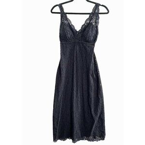 ARIANNE Women Long Line Maxi Chemise Sz M Black Floral Lace V Neck Pad Bra 76-5